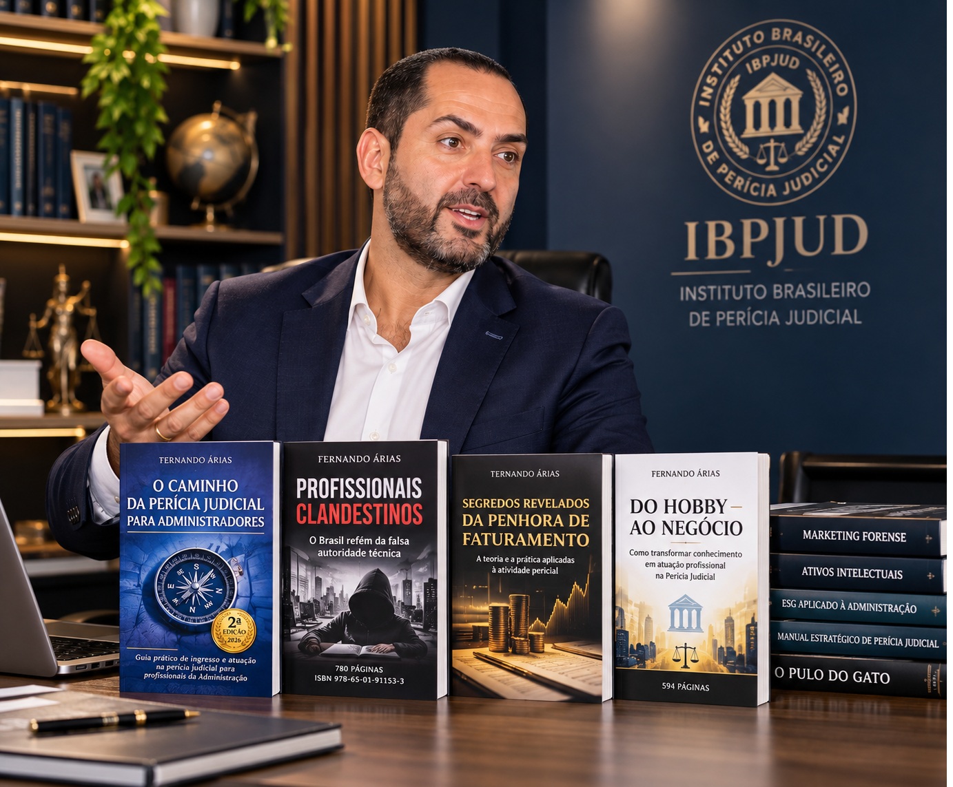 Fernando Árias com sua produção intelectual